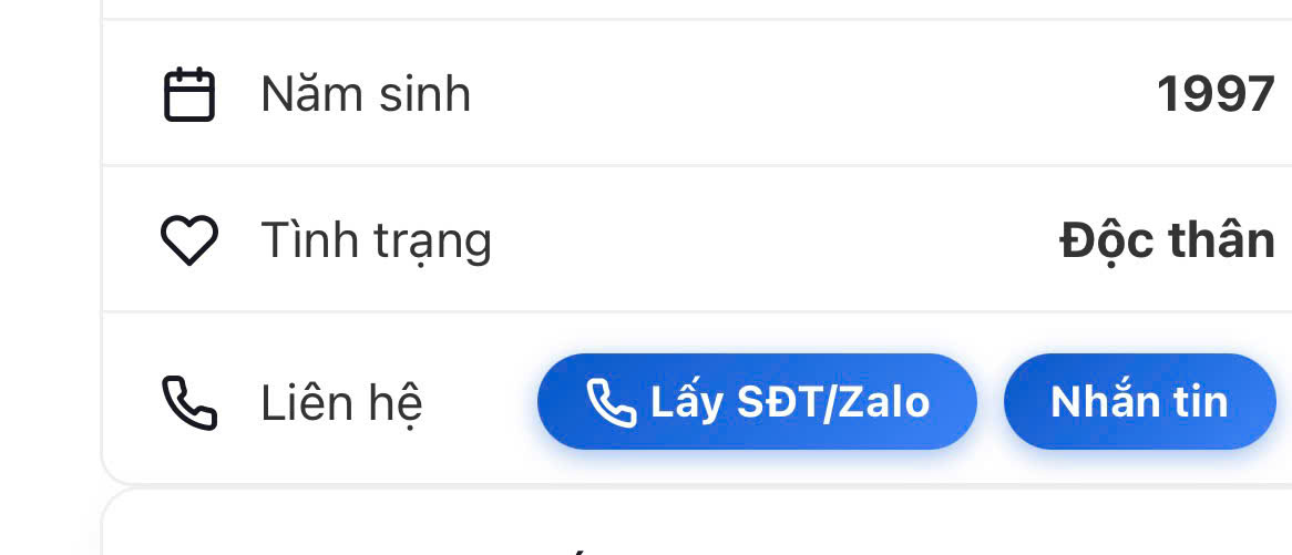Nút lấy SĐT và Zalo tại trang cá nhân Nowhenho