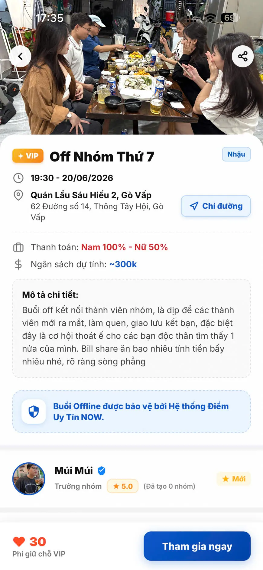 Chi tiết thông tin một buổi offline nhóm VIP trên Nowhenho