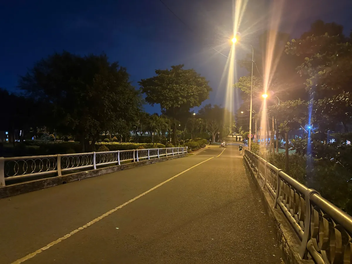 Cây cầu lớn bắc qua rạch dẫn vào trung tâm công viên