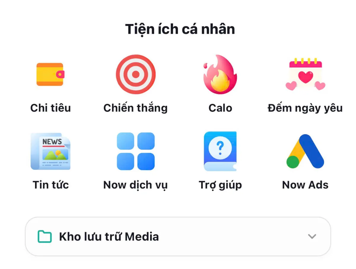 Khối tiện ích cá nhân hỗ trợ quản lý chi tiêu, sức khỏe và cung cấp thông tin tin tức hàng ngày