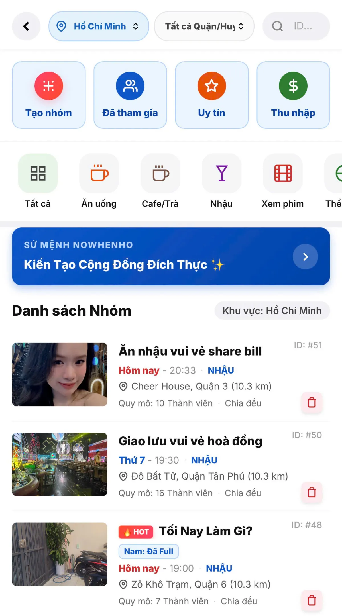 Thành viên tham gia lịch hẹn thực tế