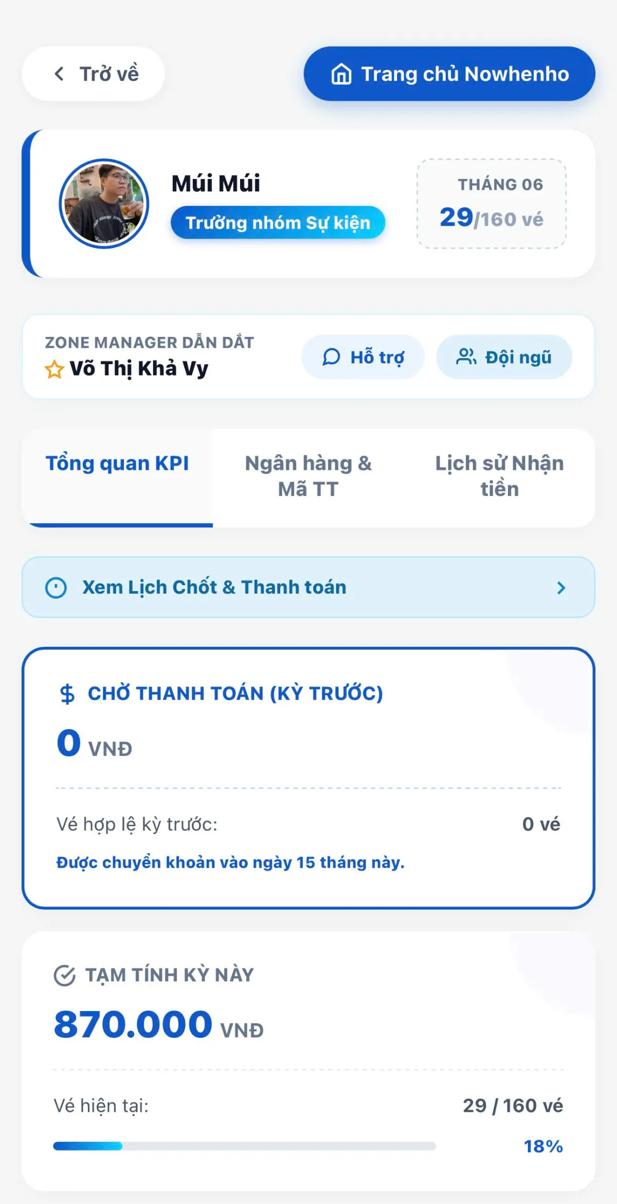 Đặc quyền dành cho Event Leader trên Nowhenho