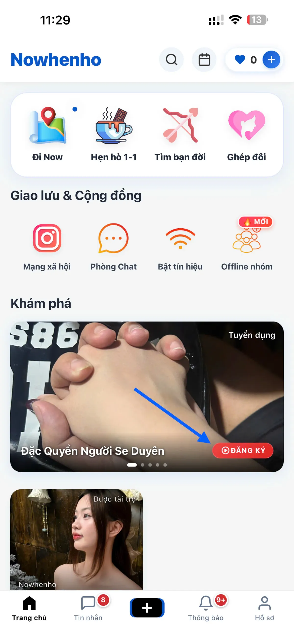 Giao diện trang chủ và banner đăng ký Người se duyên