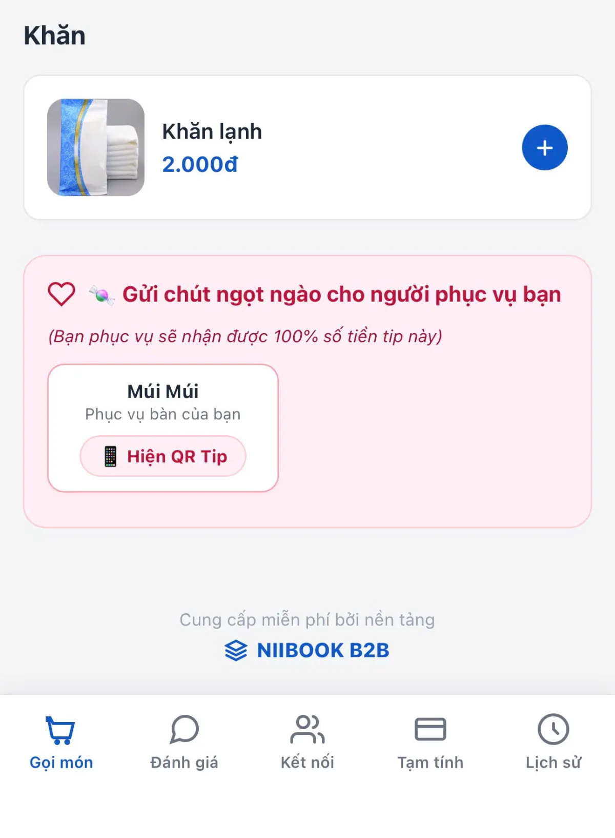 Tính năng gửi tặng tiền thưởng trực tiếp cho nhân viên phục vụ